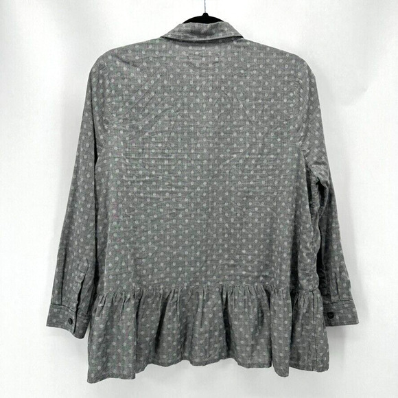 The Great. The Ruffle Oxford Top Size XS Cotton Polka Dot Grey Peplum Preppy - Picture 8 of 12